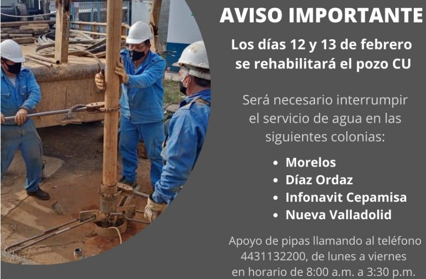 Realizará OOAPAS Trabajos de Rehabilitación en dos Pozos