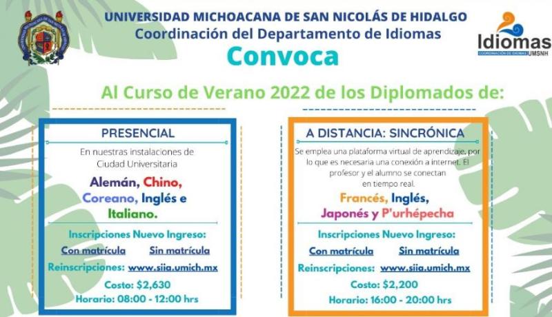 Departamento de Idiomas de la UMSNH Anuncia Cursos de Verano