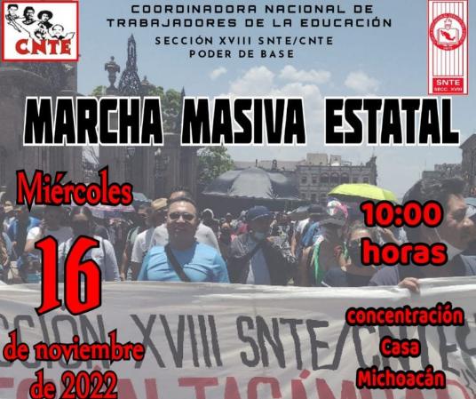 Marcha la CNTE En Demanda de Liberación de los Tres Normalistas Presos